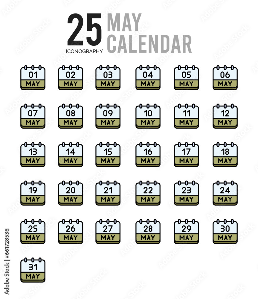 25 May Calendar Lineal Color icon pack. vector illustration.