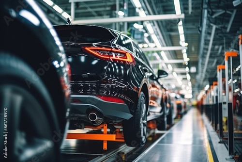 Assembly line for the production of modern cars. The final stage of assembly and testing during production. Quality control. Automated assembly. Modern technologies.