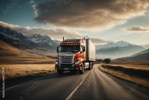 Super fast Truck automobile concept design with fire. Luxury speed race Truck automotive concept with flames. High speed modern Truck with motion blur background Ai generated image