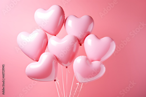 hearts haled helium balloons on pink background