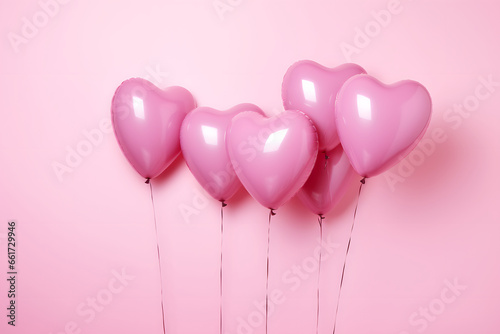hearts haled helium balloons on pink background