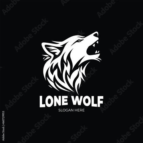Howling wolf head vector illustration. Wolf head badge emblem logo icon