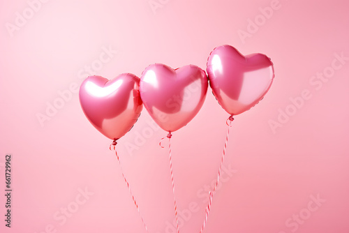 hearts haled helium balloons on pink background