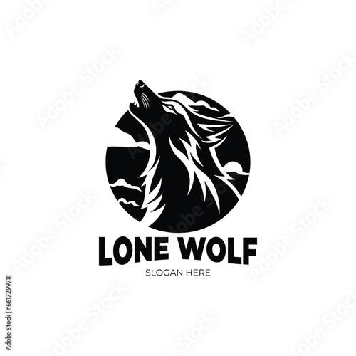 Howling wolf head vector illustration. Wolf head badge emblem logo icon