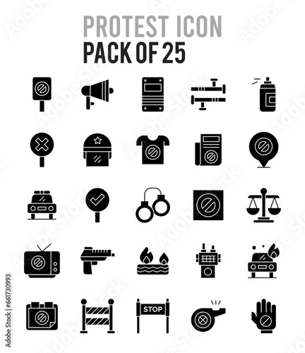 25 Protest Glyph icon pack. vector illustration.