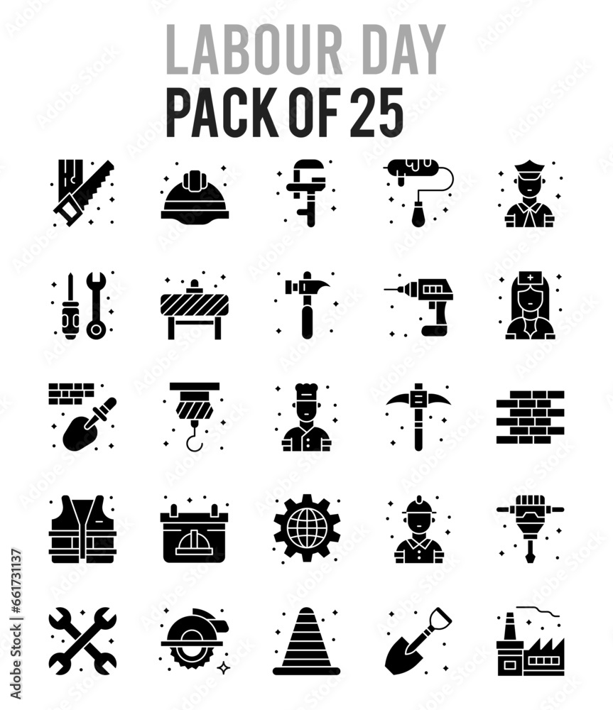 Obraz premium 25 Labour Day Glyph icon pack. vector illustration.