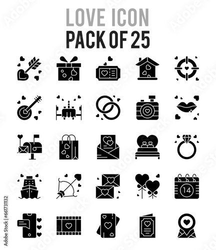 25 Love Glyph icon pack. vector illustration.