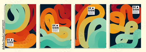 abstract vintage worm flow cover, background, poster design set