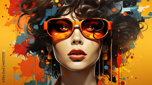 Beautiful Retro Old Fashioned Young Girl With Big Goggles Colorful Portrait Oil Painting Background