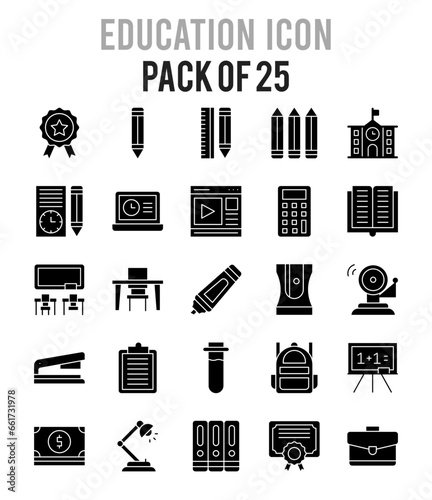 25 Education Glyph icon pack. vector illustration.