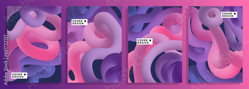 3D abstract worm flow cover background design set