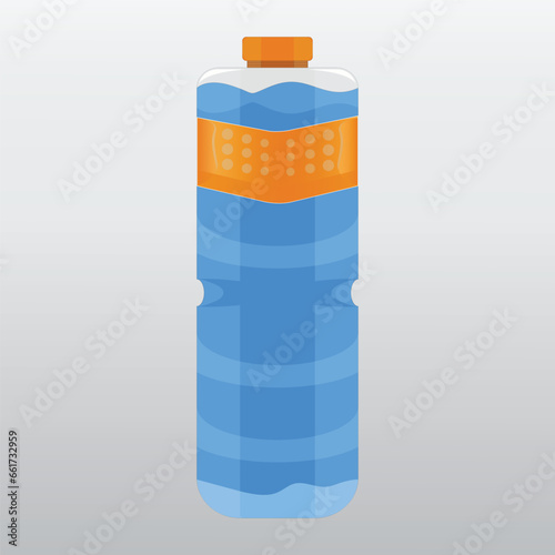 Mineral water bottles with orange labels and caps