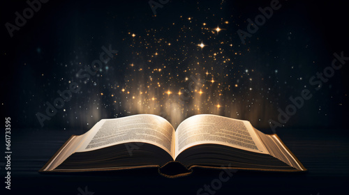 An open book with a glowing light