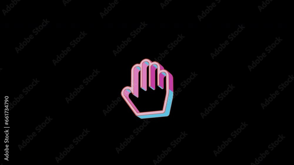 Bright hand palm icon is jumping merrily. Retro style. Alpha channel black. Looped from frame 120 to 240, Alpha BW at the end Bright hand palm icon is jumping merrily. Retro style. Alpha channel black. Looped from frame 120 to 240, Alpha BW at the end