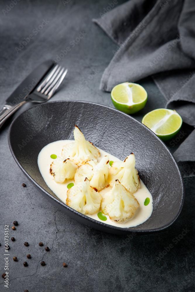 cooked cauliflower in mushroom sauce and lime cooked cauliflower in mushroom sauce and lime
