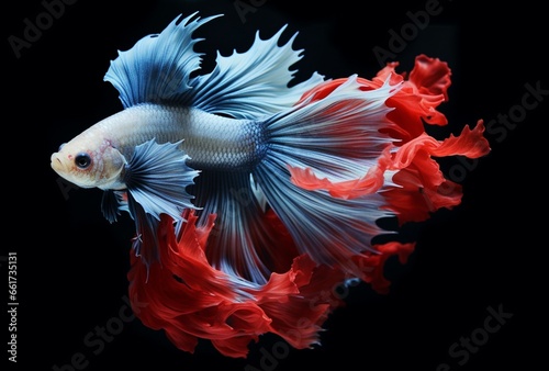 beautiful red and blue betta fish, in an aquarium on a black background. AI Generated Images photo