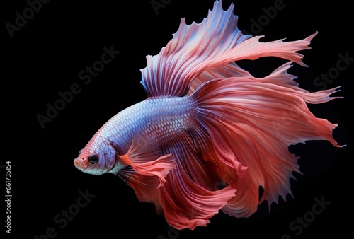 Beautiful pink betta fish, in an aquarium on a black background. AI Generated Images © apep