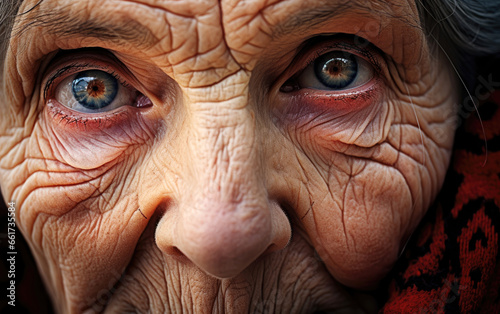 Close-up detailed photo of a very old woman's face © piai