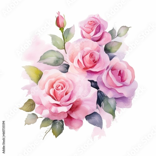 Pink Roses Flowers Watercolor Background