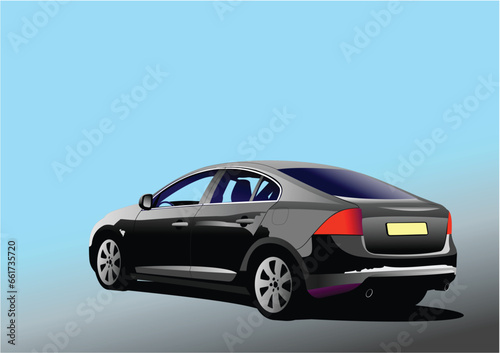 Black car-sedan on the road. Vector 3d illustration © Leo