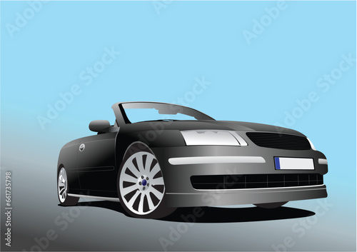 Black car cabriolet on the road. Vector 3d illustrationv