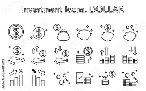 外貨投資のアイコン、シンプルな線画イラスト