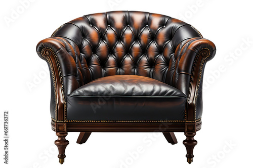 old leather armchair isolated on a Transparent background. Generative AI