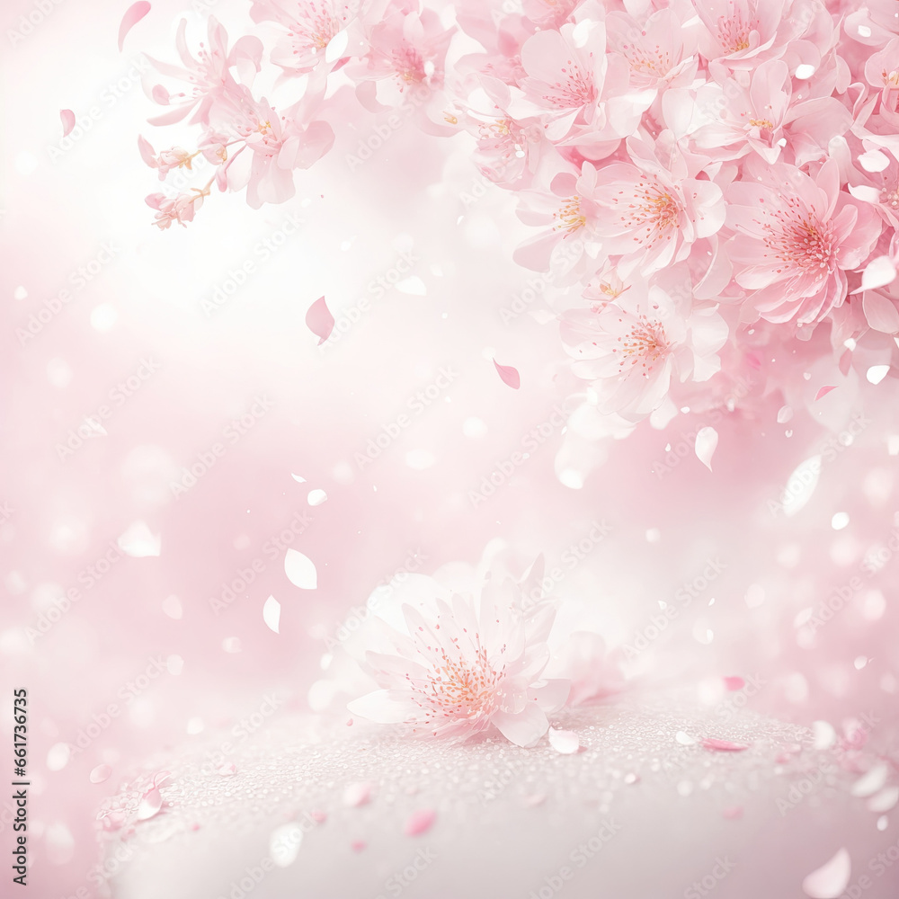 Soft pink background with pink cherry blossoms illustration