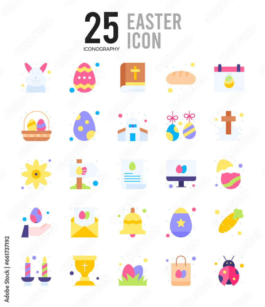 25 Easter Flat icon pack. vector illustration.