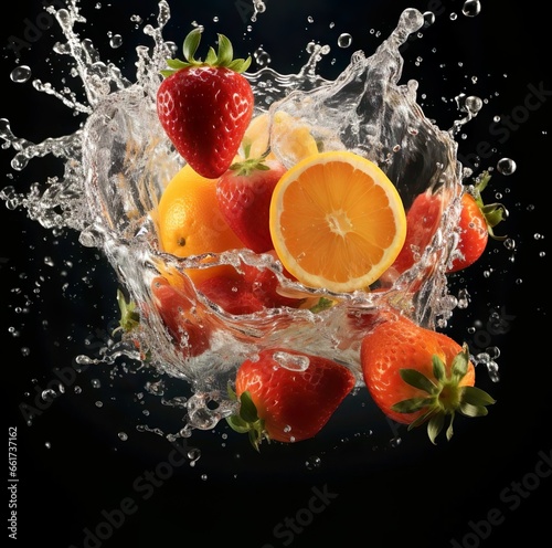 Drop of strawberry and orange wuth splash of water 