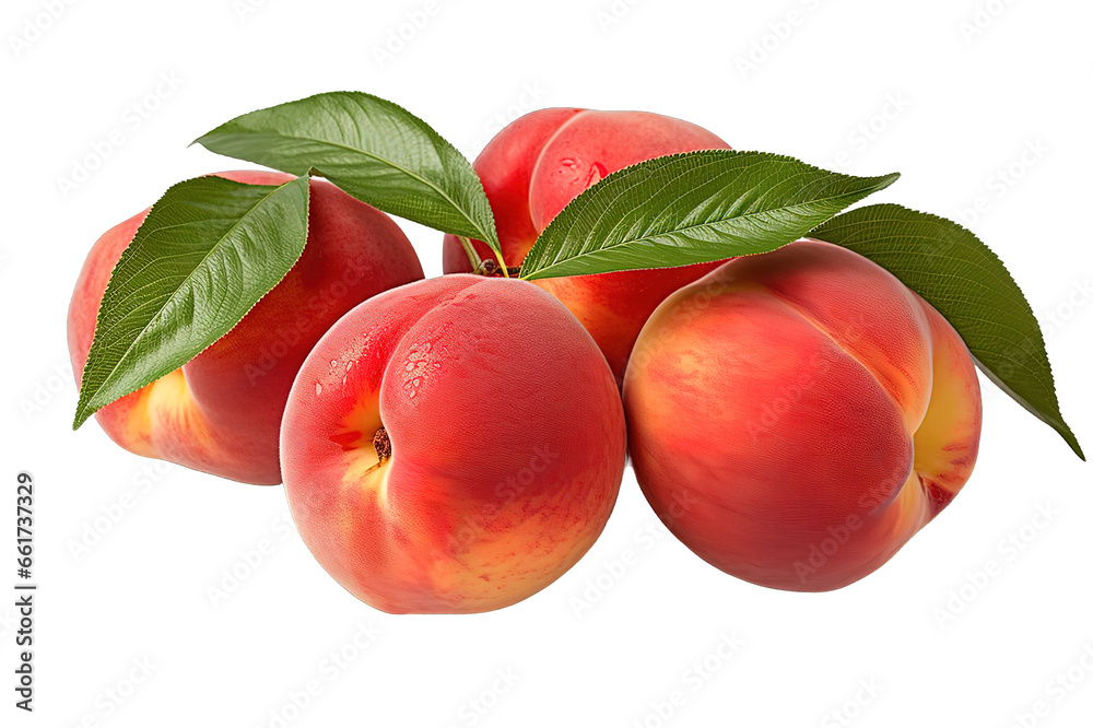 ripe peach with leaves isolated on a Transparent background. Generative AI ripe peach with leaves isolated on a Transparent background. Generative AI