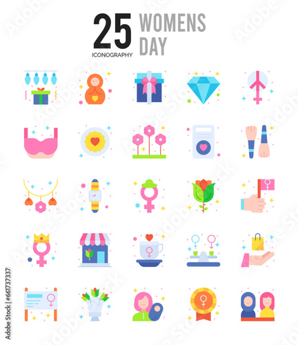 25 Women's Day Flat icon pack. vector illustration.