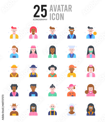 25 Avatar Flat icon pack. vector illustration. © Icon