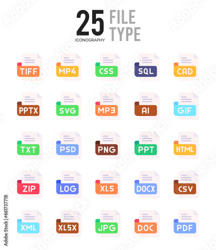 25 File Type Flat icon pack. vector illustration.