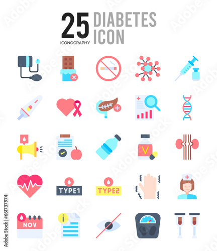 25 Diabetes Flat icon pack. vector illustration.
