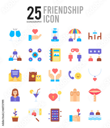 25 Friendship Flat icon pack. vector illustration.