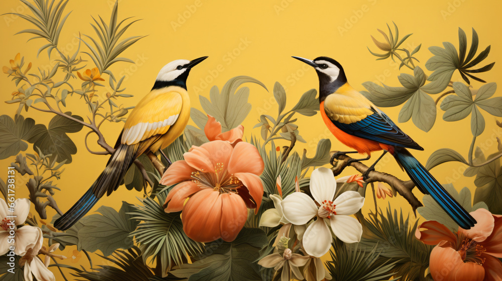 Two birds sitting on a branch