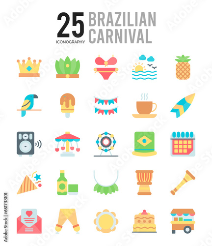 25 Brazilian Carnival Flat icon pack. vector illustration.