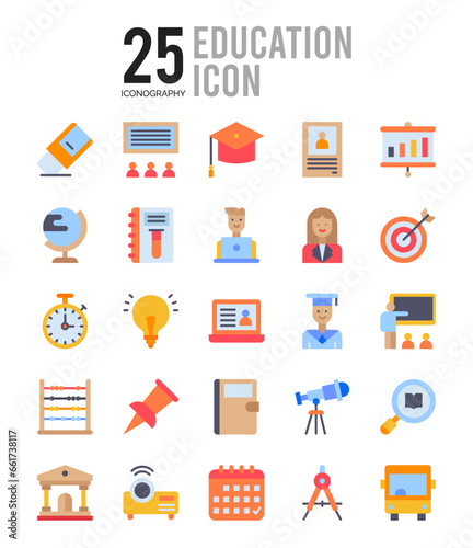 25 Education Flat icon pack. vector illustration.