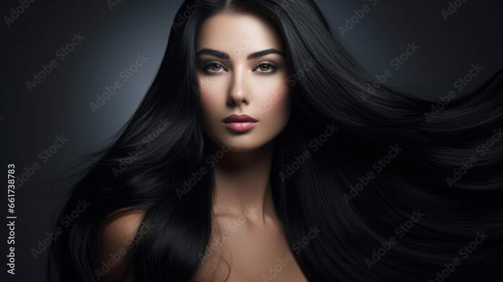 Hair. Beautiful Brunette Girl. Healthy Long Hair. Beauty Model Woman. Hairstyle