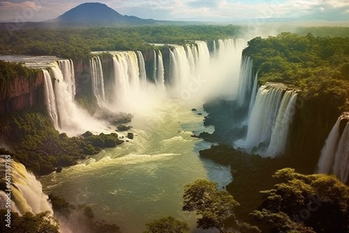 Stunning waterfall landscape - Foz do Igua  u  Brazil. Generative AI