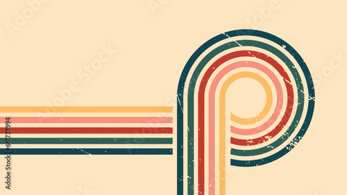 Abstract background of rainbow groovy Wavy Line design in 1970s Hippie Vintage Retro style. Old Vintage Retro background, Vector pattern, Vector vintage pattern, Vintage 70s colorful lines background