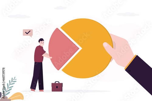 Businessmen holding pie chart. Market share percentage of industry sale. Company shareholder, investor or owner who hold percentage or company share assets, market distribution