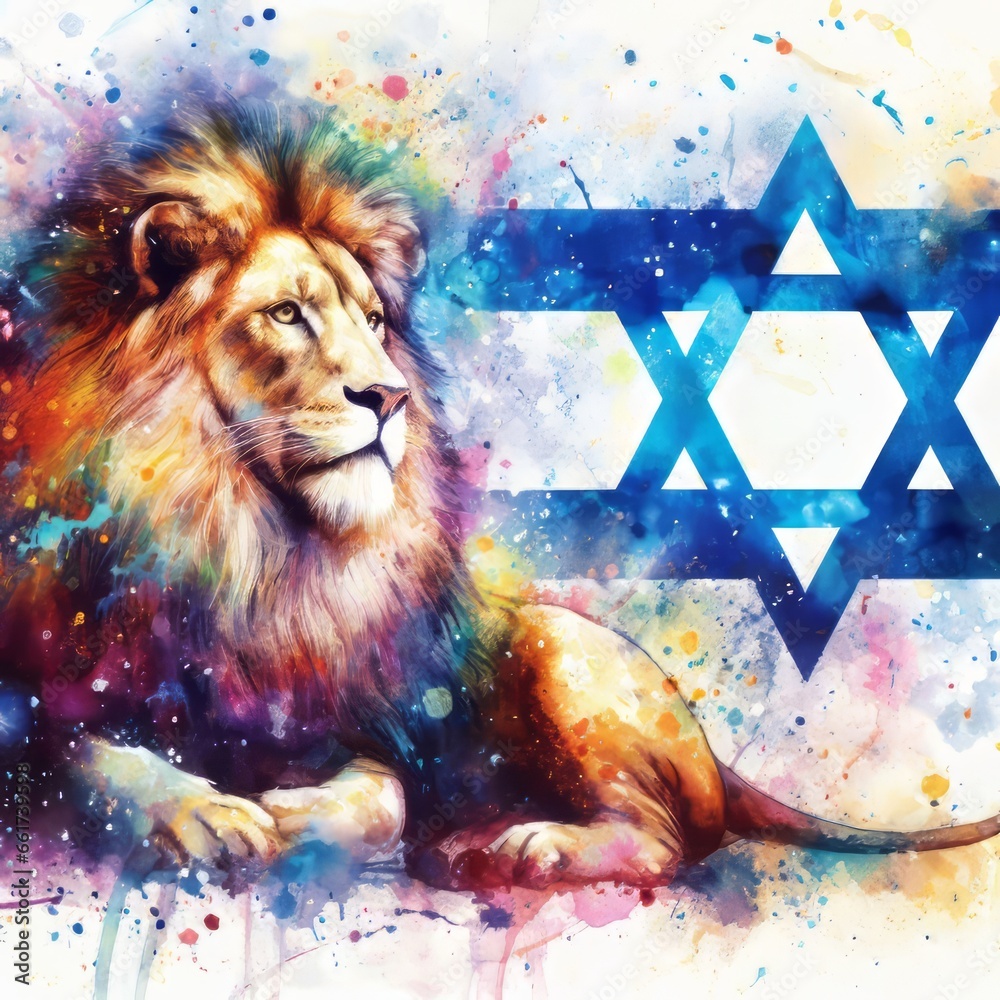 Generative AI illustration image of the flag of Israel with lion and ...