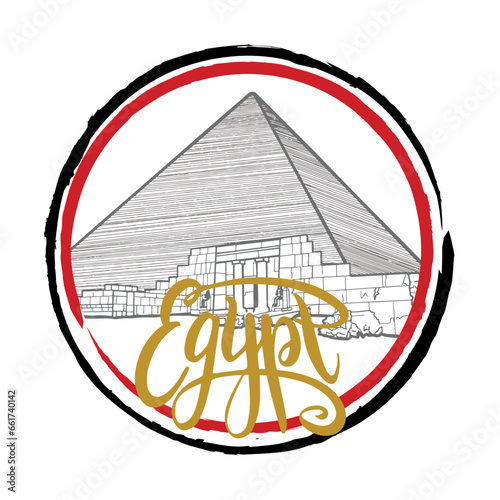 Egypt logo, handwritten inscription, Pyramids of the Pharaohs of Cheops, symbol of the country, stylish inscription invitation to travel