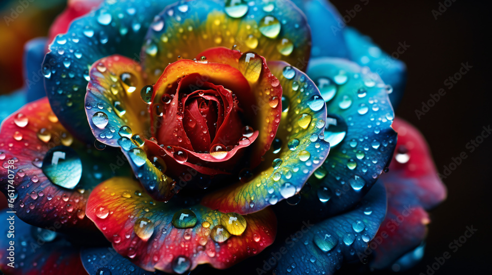 A colorful flower with drops of paint on its petals
