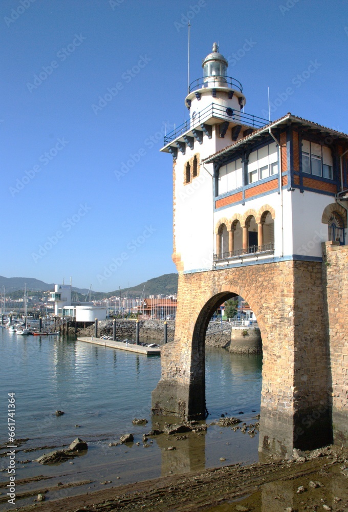 Arriluce lighthouse in the coast of Getxo on a sunny day, Biscay, Spain. 