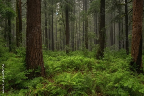 Enchanting tall evergreen amidst woodland. Generative AI