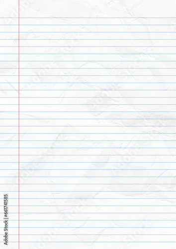 Notebook paper background. Lined notebook paper. crumpled paper background photo