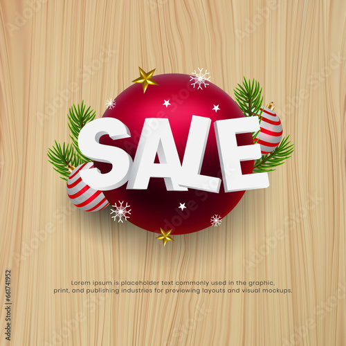 Christmas Sale Logo Poster Template with Wood Texture Background